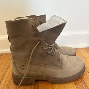 TIMBERLAND Womens 10 Jayne WP Fleece Fold Down Wheat Nubuck Boots Waterproof